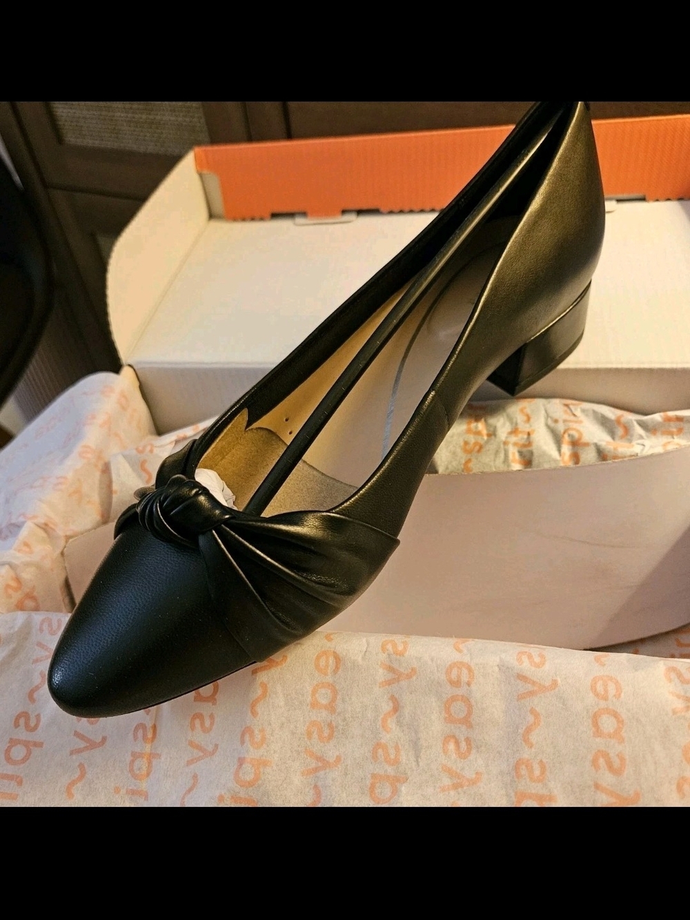 Easy Spirit New Black Knot-Front Low Block Heel Pumps Women's Size 7.5